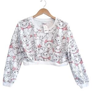 New DISNEY Aristicats Marie Medium Adult Pullover Sweatshirt Cropped Pink White
